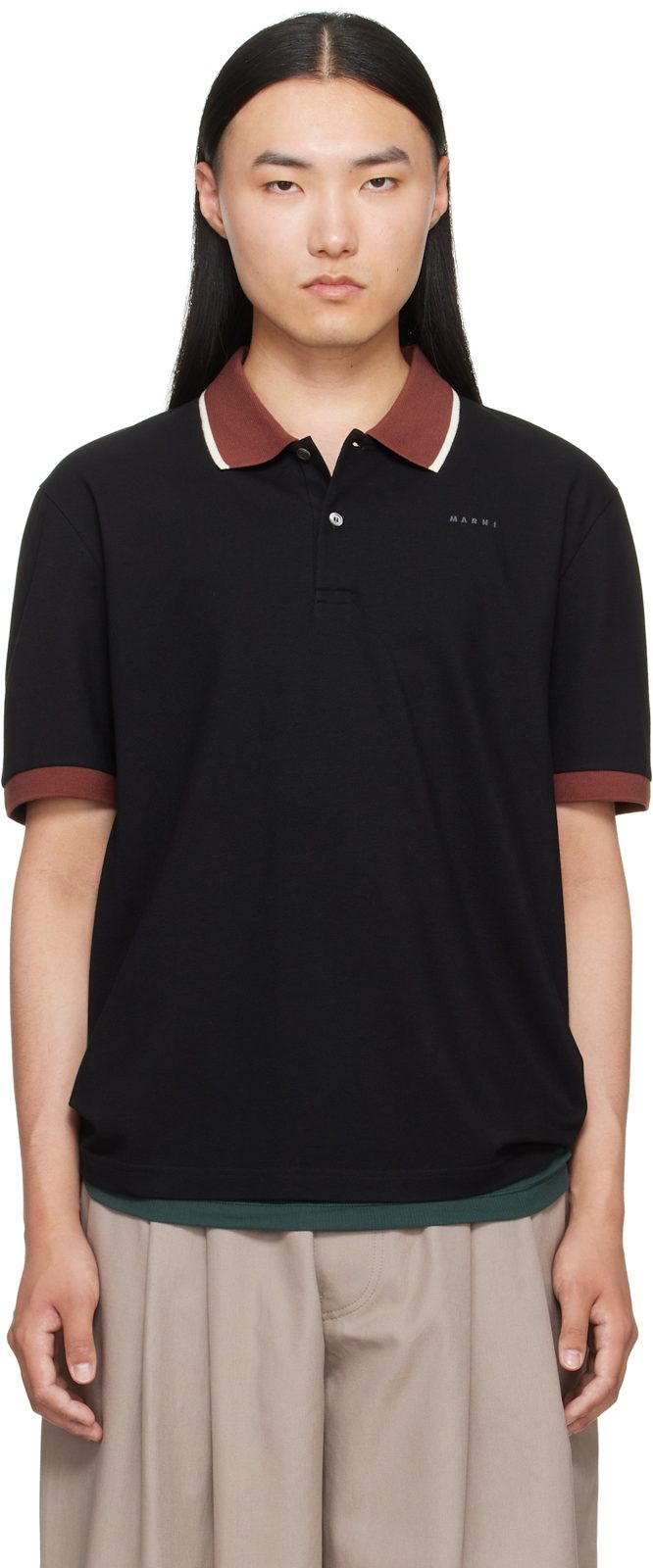 Marni Black Embroidered-Logo Polo 262379M212006