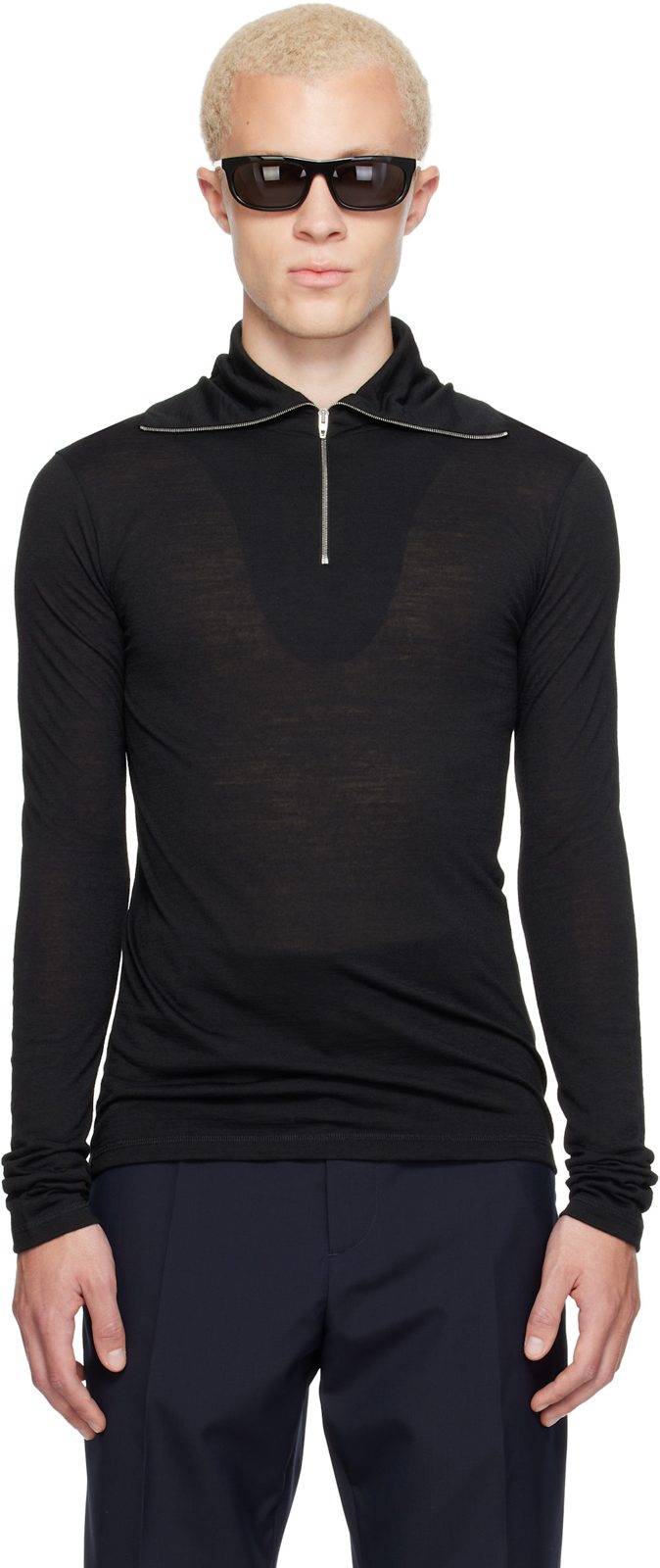 Black LS Zip Polo 262249M213004