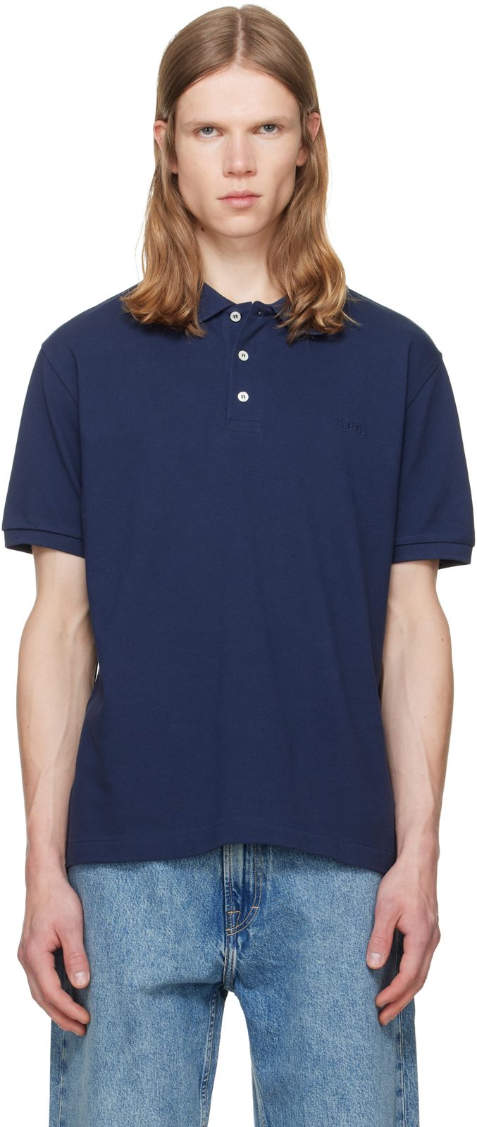 Navy Cotton Pique Polo 262252M212002