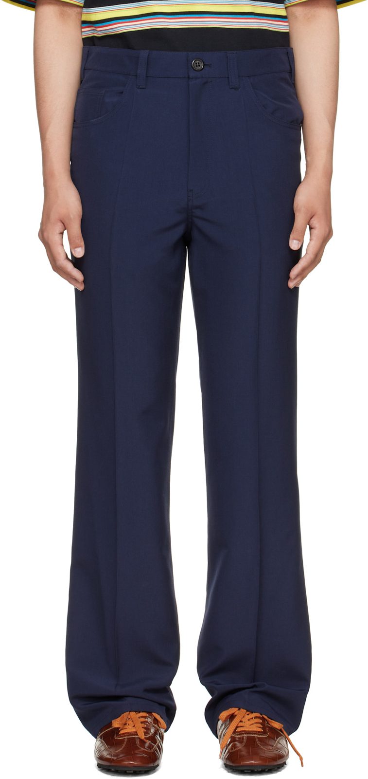 Marni Navy Virgin Wool Trousers 262379M191010