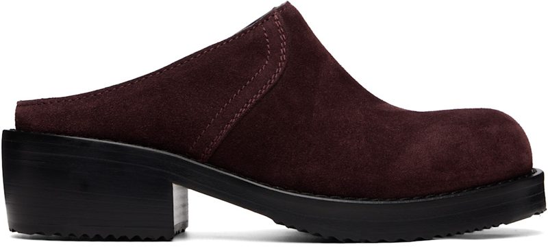 Burgundy Suede Workwear Mule Loafers 262358F121000