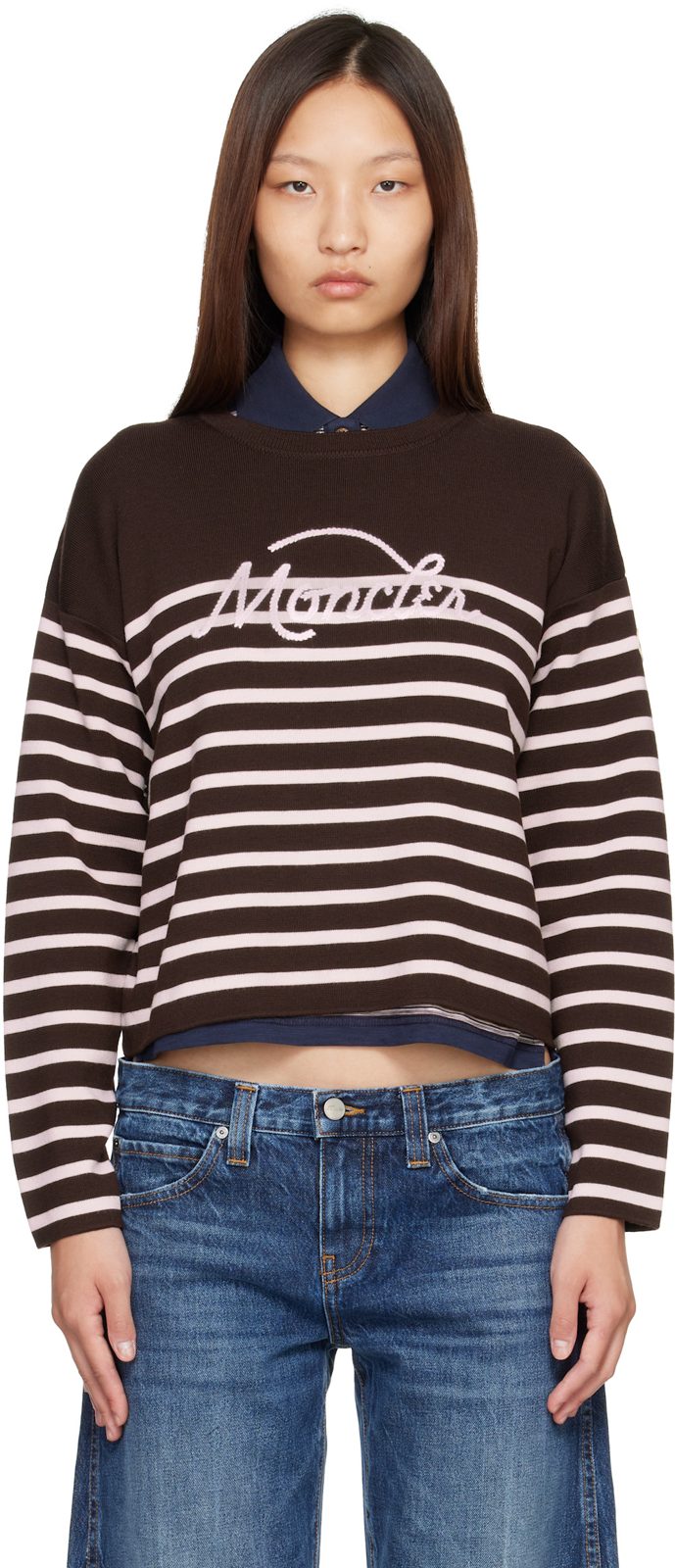 Brown Striped Wool Sweater 262111F096000