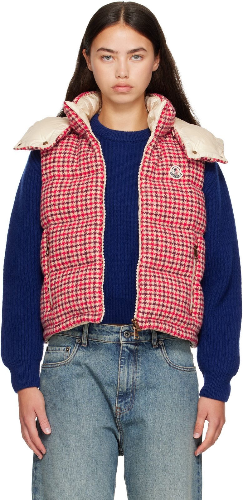 Red Niverolle Houndstooth Wool Blend Down Vest 262111F068001