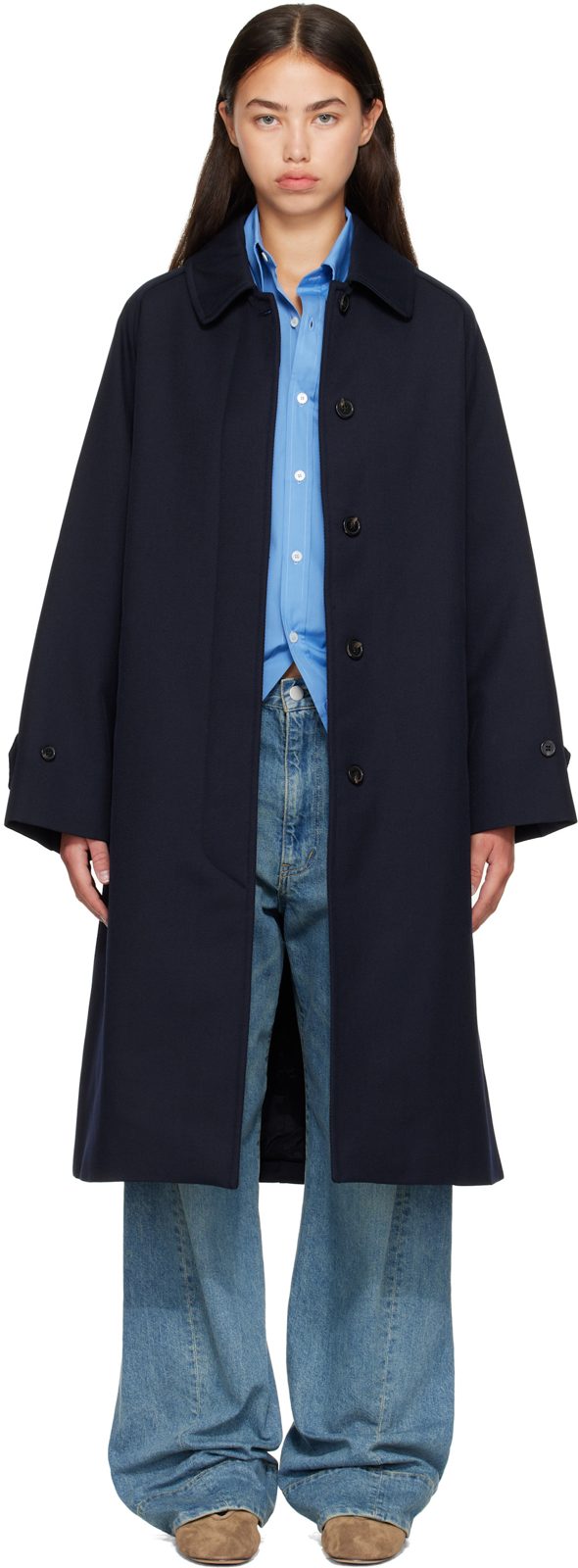 Navy Water-Repellent Wool Coat 262252F067000