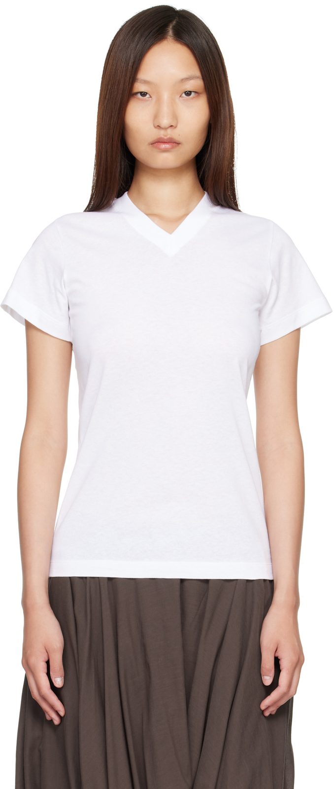 TOTEME White Wide-Ribbed V-Neck T-shirt 262771F110011