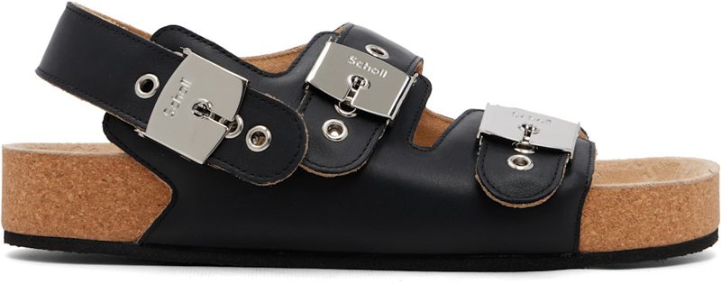 Black Scholl Edition Calfskin Flat Sandals 262342F124004