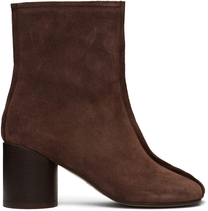 Brown Suede Anatomic Stitch Toe Ankle Boots 262188F113000