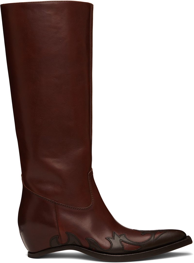 Tan Heel-Less Western Knee Boots 262168F115001