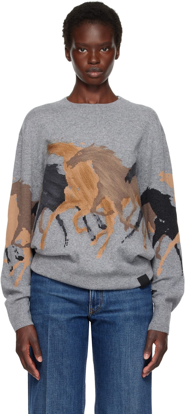 Gray Racing Horses Sweater 262471F096000