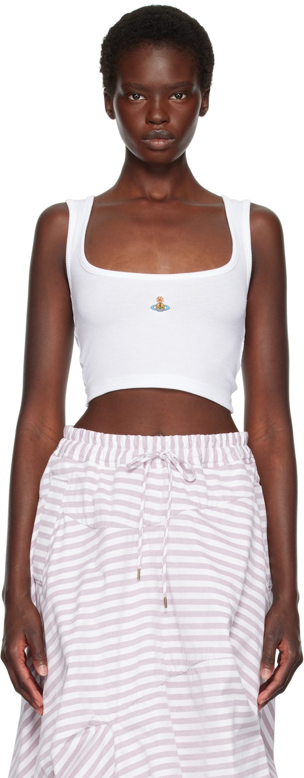 White Cropped Rib Tank Top 262314F111002