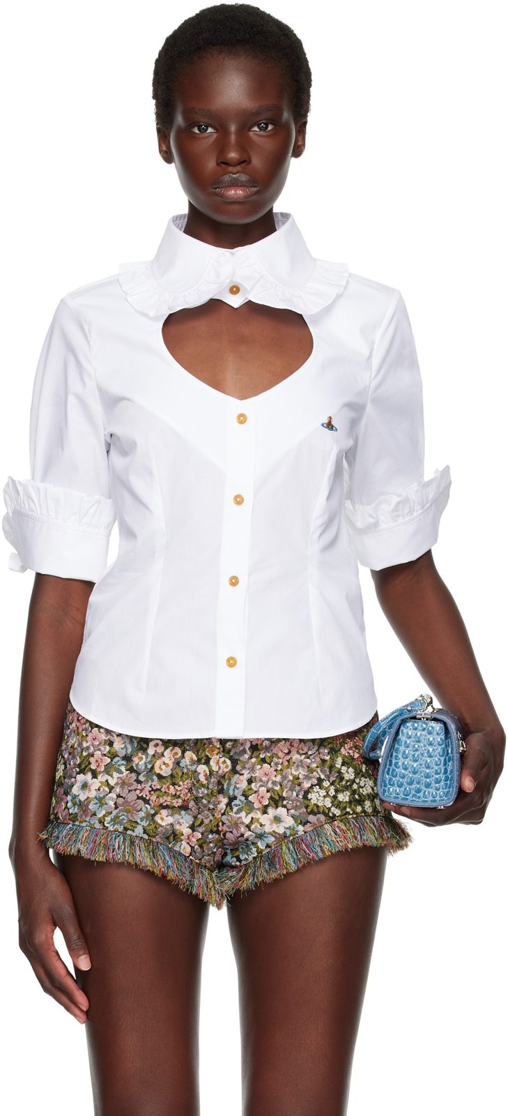 White Short Sleeve Toulouse Frill Shirt 262314F109004