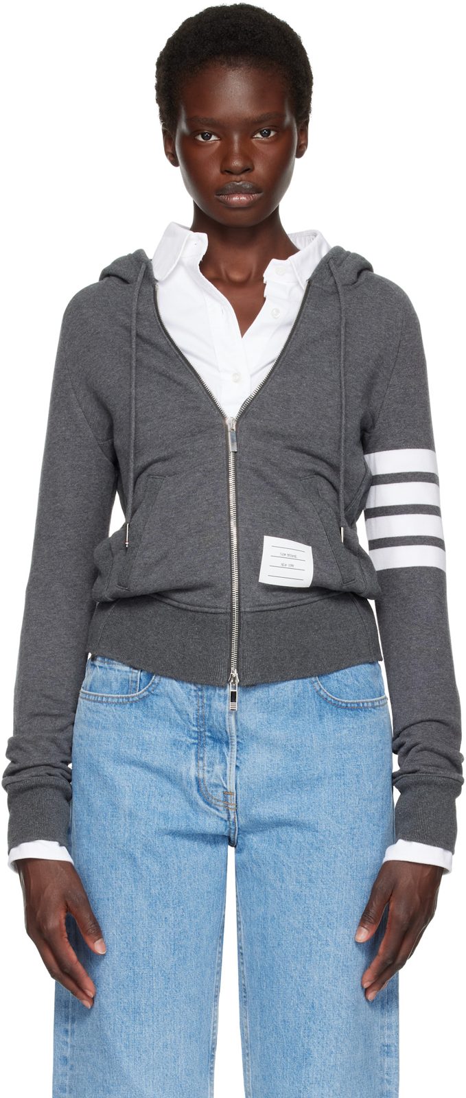 Gray Classic Loopback 4-Bar Zip Hoodie 262381F097001