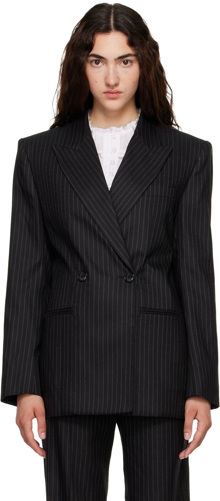 Black Ranya Stripe Wool Blazer 262600F057000