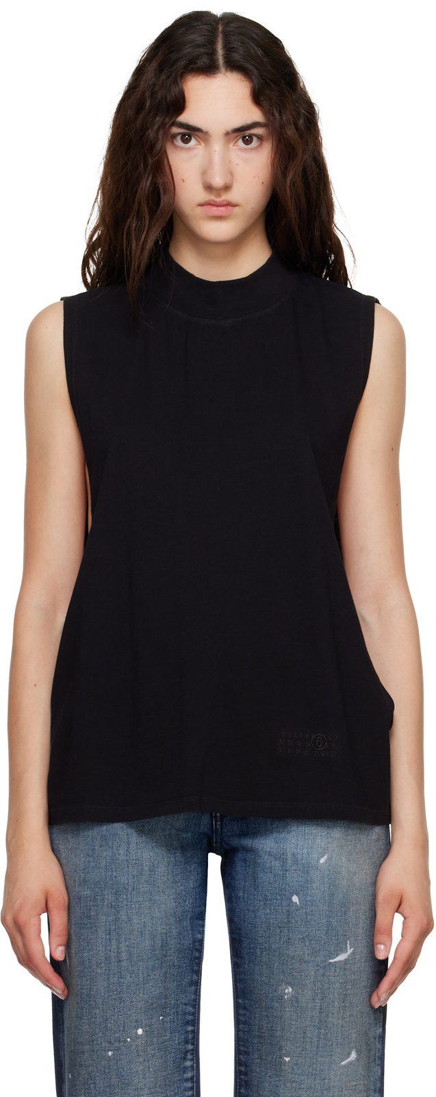 Black Cotton Jersey Sleeveless Top 262188F111000