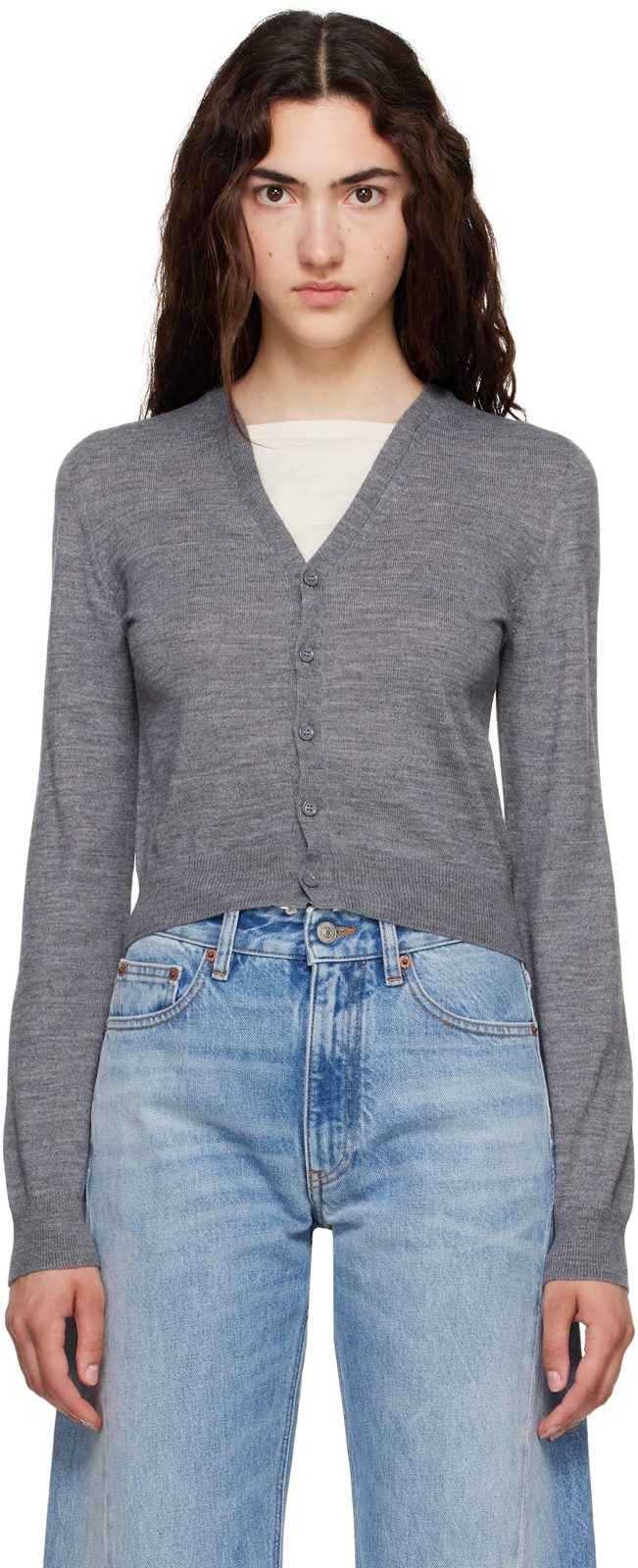 Gray Trompe LOeil Cardigan 262188F096001