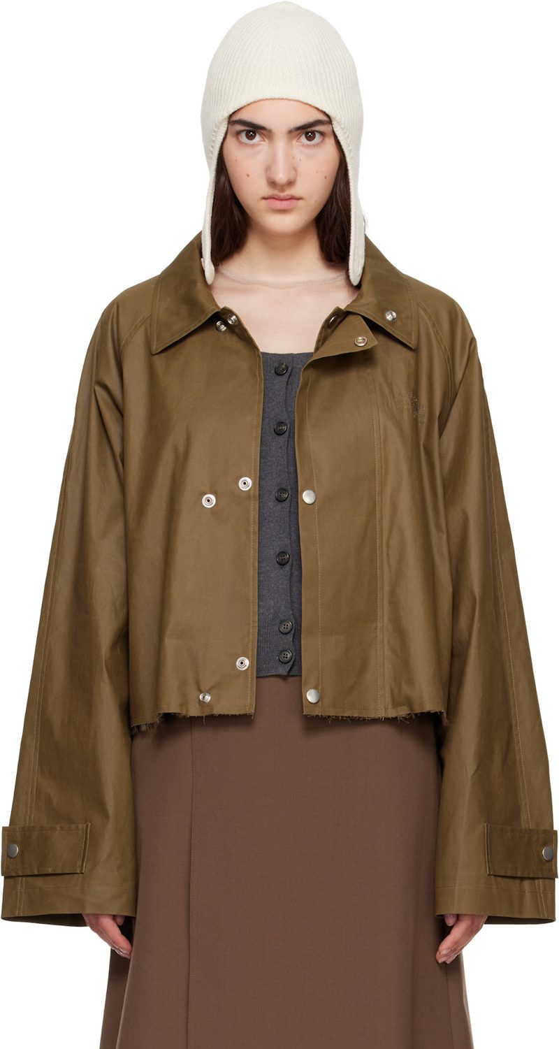 Khaki Coated Short Trench Jacket 262188F063001