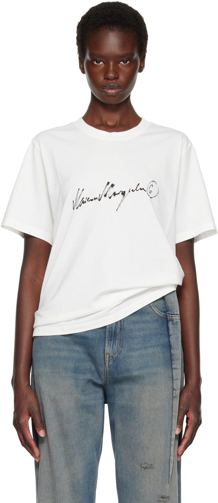 오프화이트 Overdyed Handwritten-Print T-shirt 262188F110015