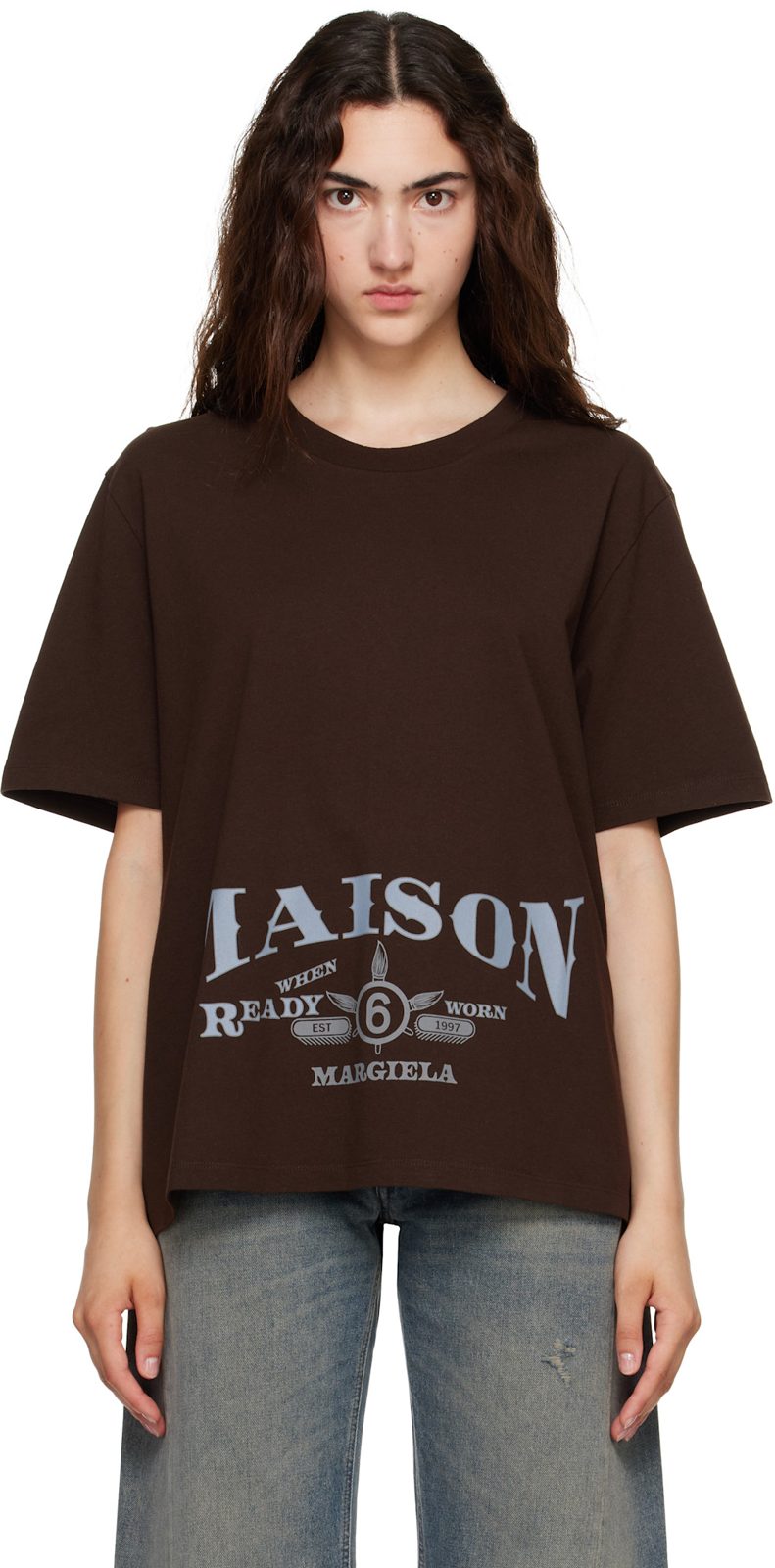 Brown Printed T-shirt 262188F110001