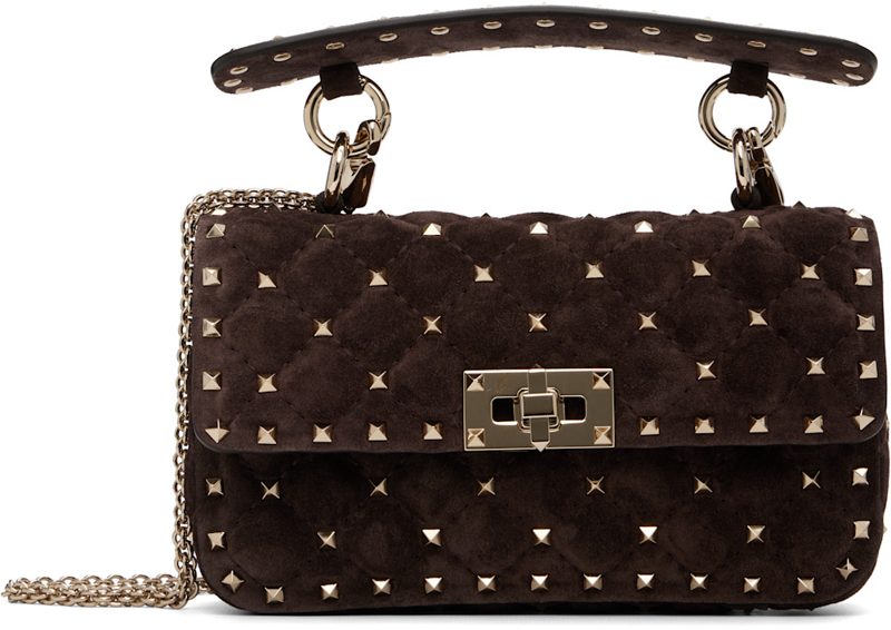 Garavani Brown Rockstud Spike Small Suede Bag 262807F048028
