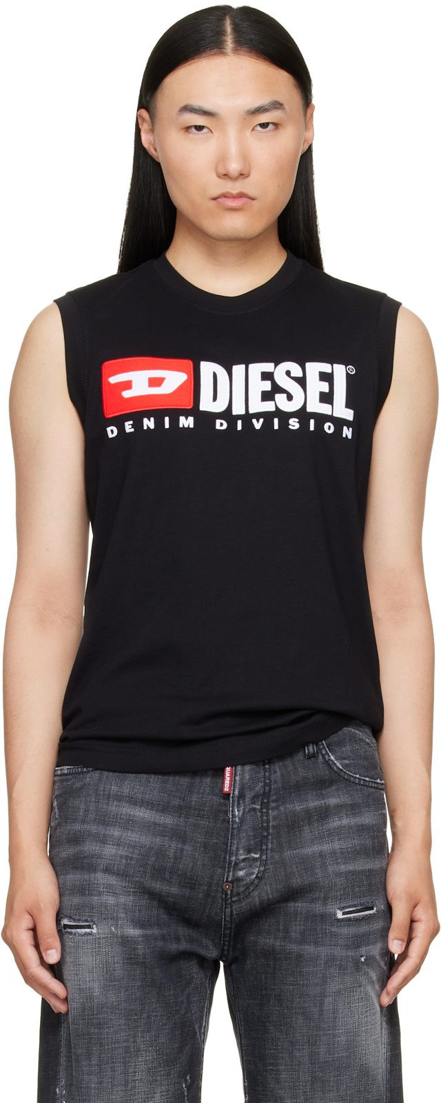 Black Chest Logo Print Tank Top 262001M214003