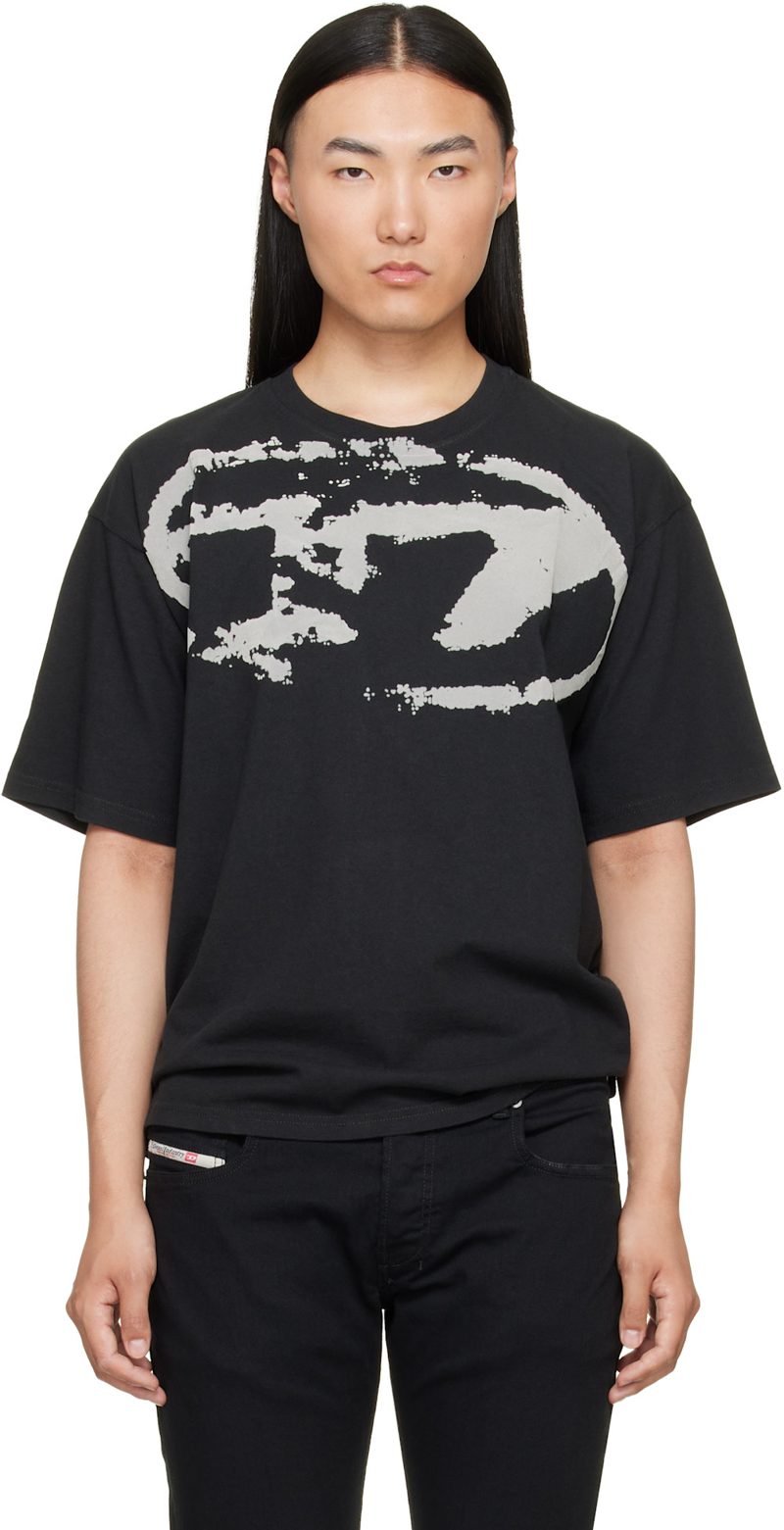 Black Distressed Flocked Logo T-shirt 262001M213013