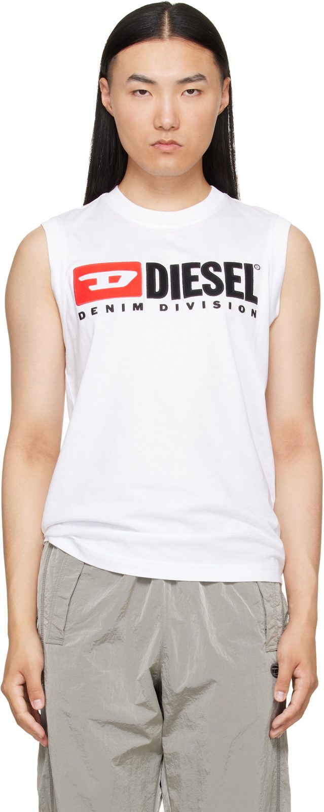 White Chest Logo Print Tank Top 262001M214002