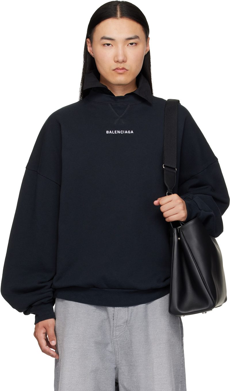 Black Shirt Collar Sweatshirt 262342M204003