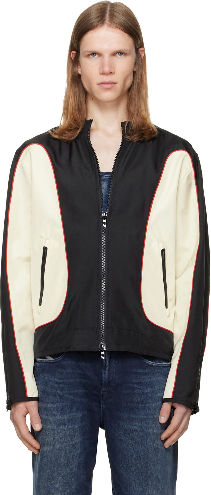 Black & [오프화이트] Nylon Color Block Piping Details Jacket 262001M180005
