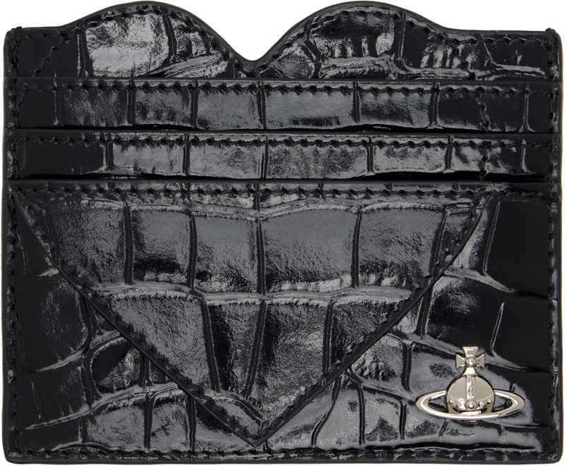 Black Croc Heart Card Holder 262314M163036
