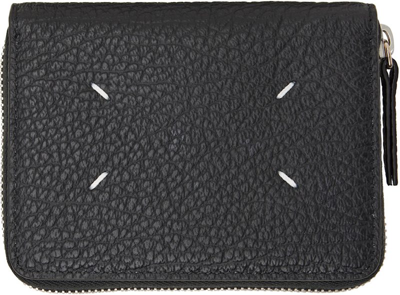 Black Four Stitches Small Zip Wallet 262168M164006