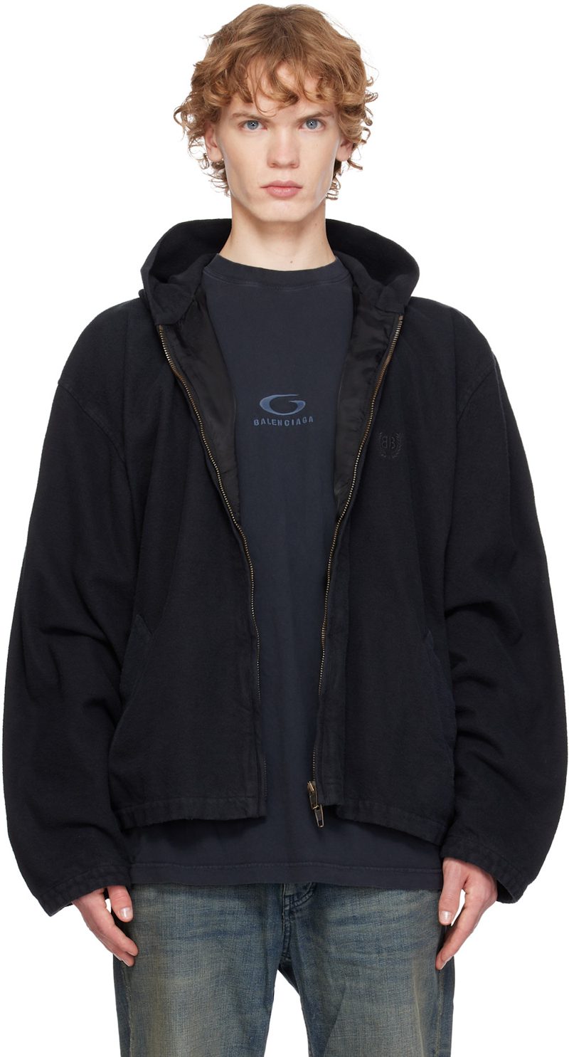 Black Hooded Zip-Up Jacket 262342M180009