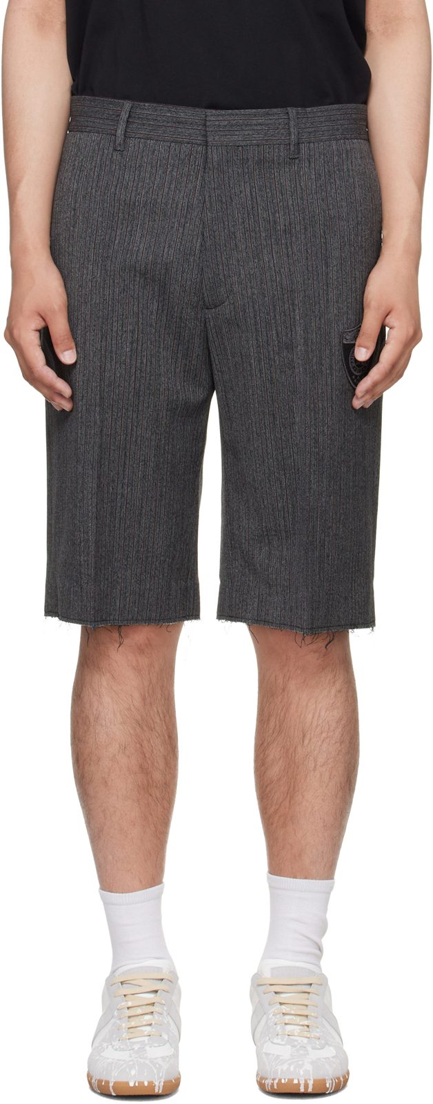 Gray Pinstripe Wool-Blend Shorts 262188M193001