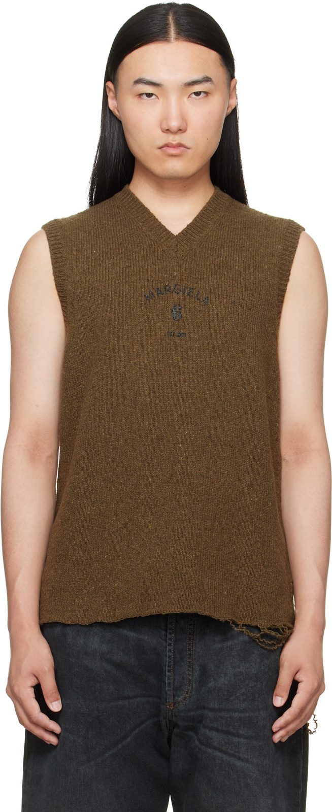 Khaki Wool Sweater Vest 262188M206000