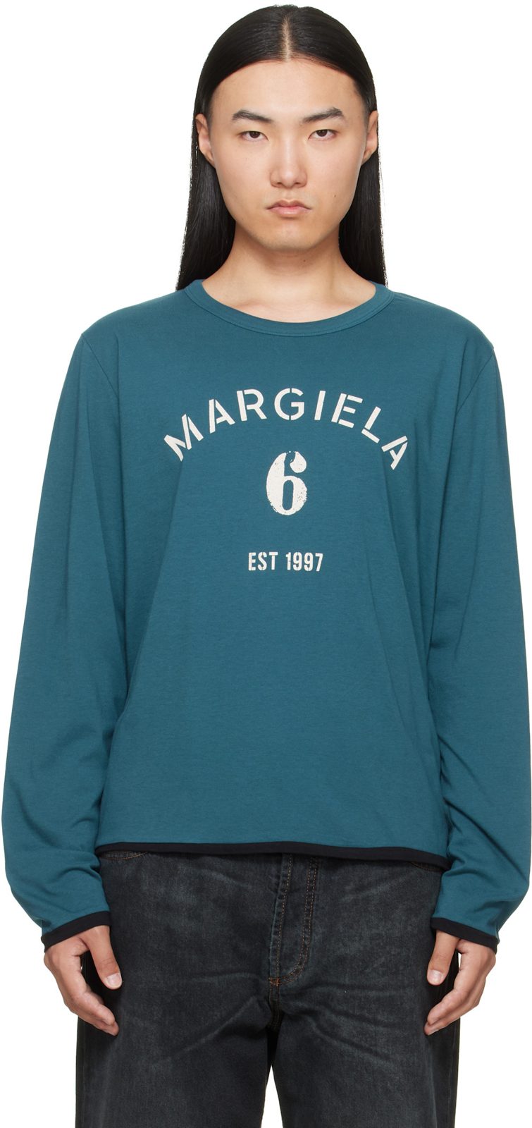 Blue Long-Sleeved Reversible T-shirt 262188M213007