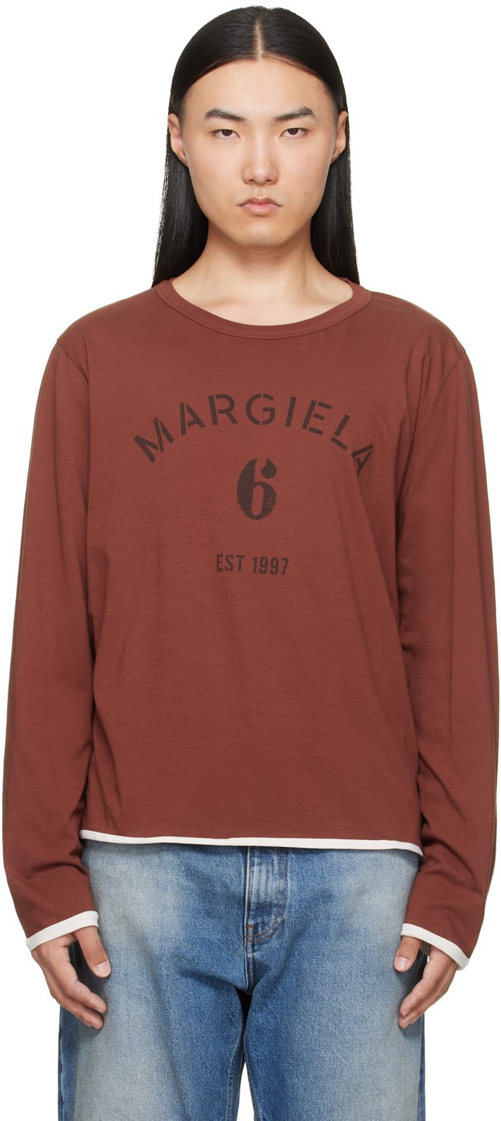 Brown Long-Sleeved Reversible T-shirt 262188M213006