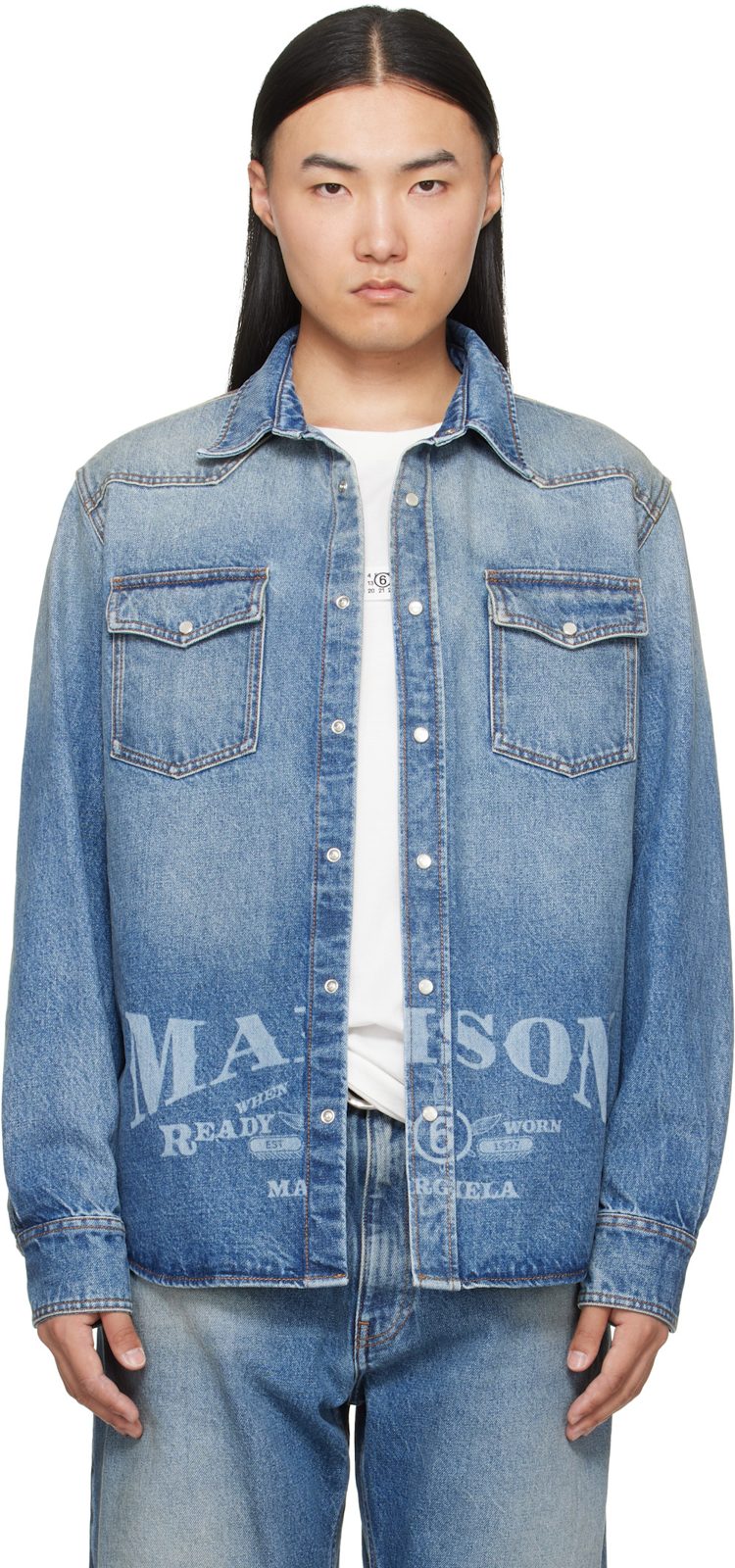 Blue Long-Sleeved Denim Shirt 262188M192003