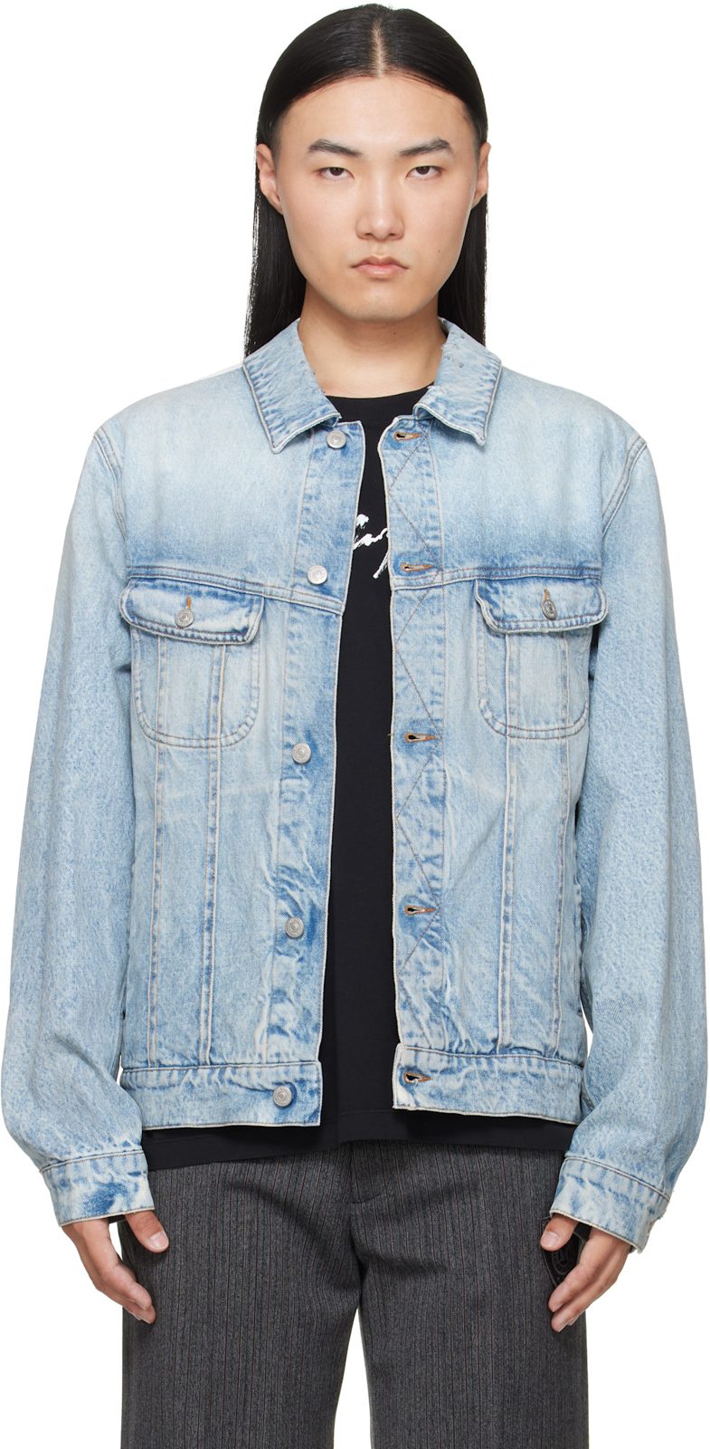 Blue Poplin Trim Denim Jacket 262188M177001