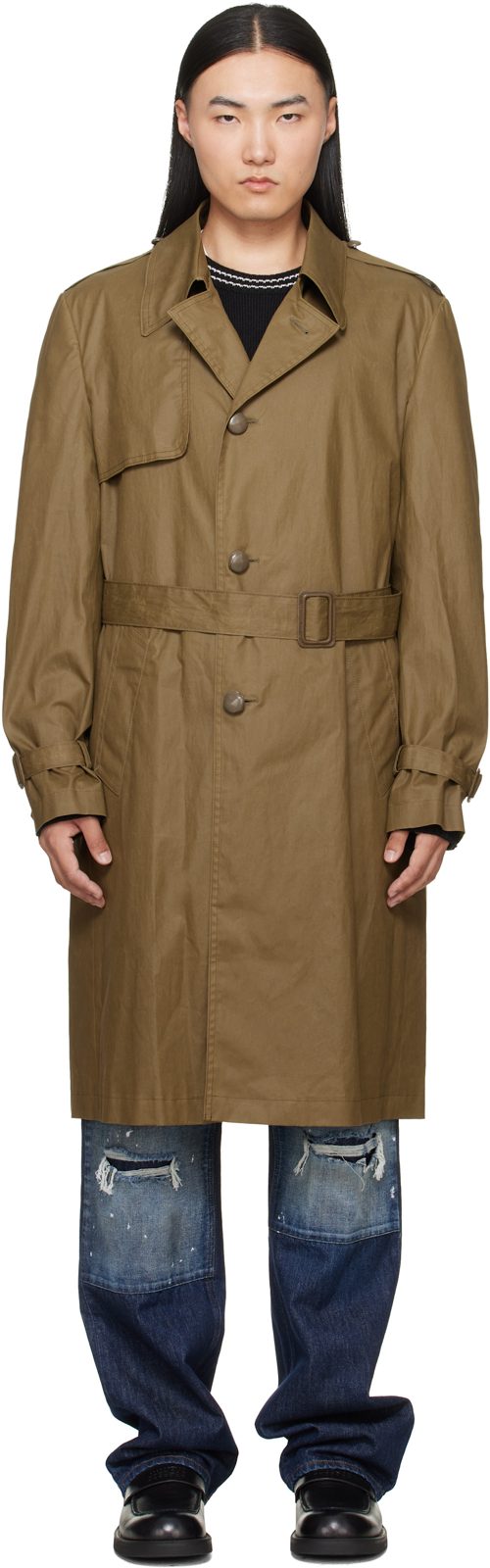 Khaki Coated Cotton Trench Coat 262188M176000