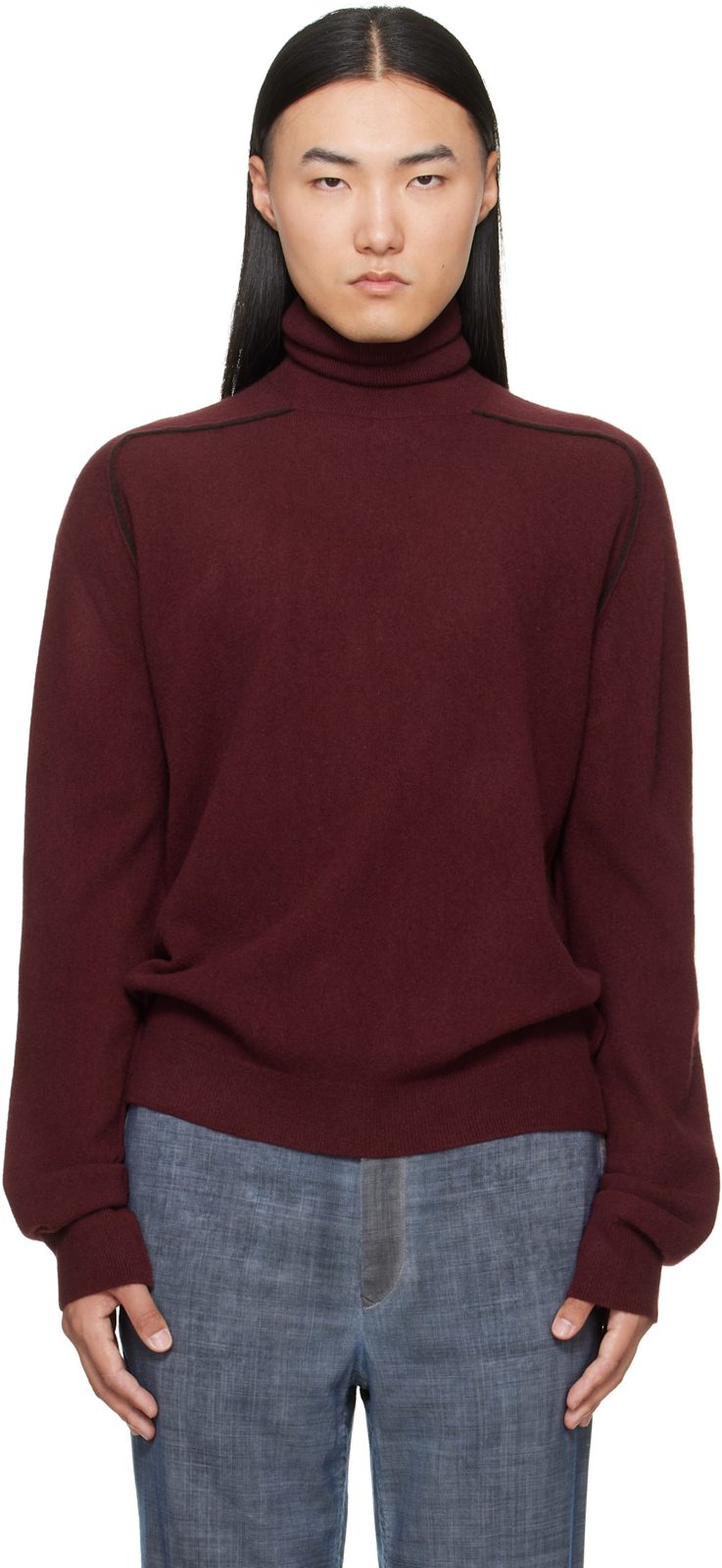 Burgundy Virgin Wool Turtleneck 262168M205001