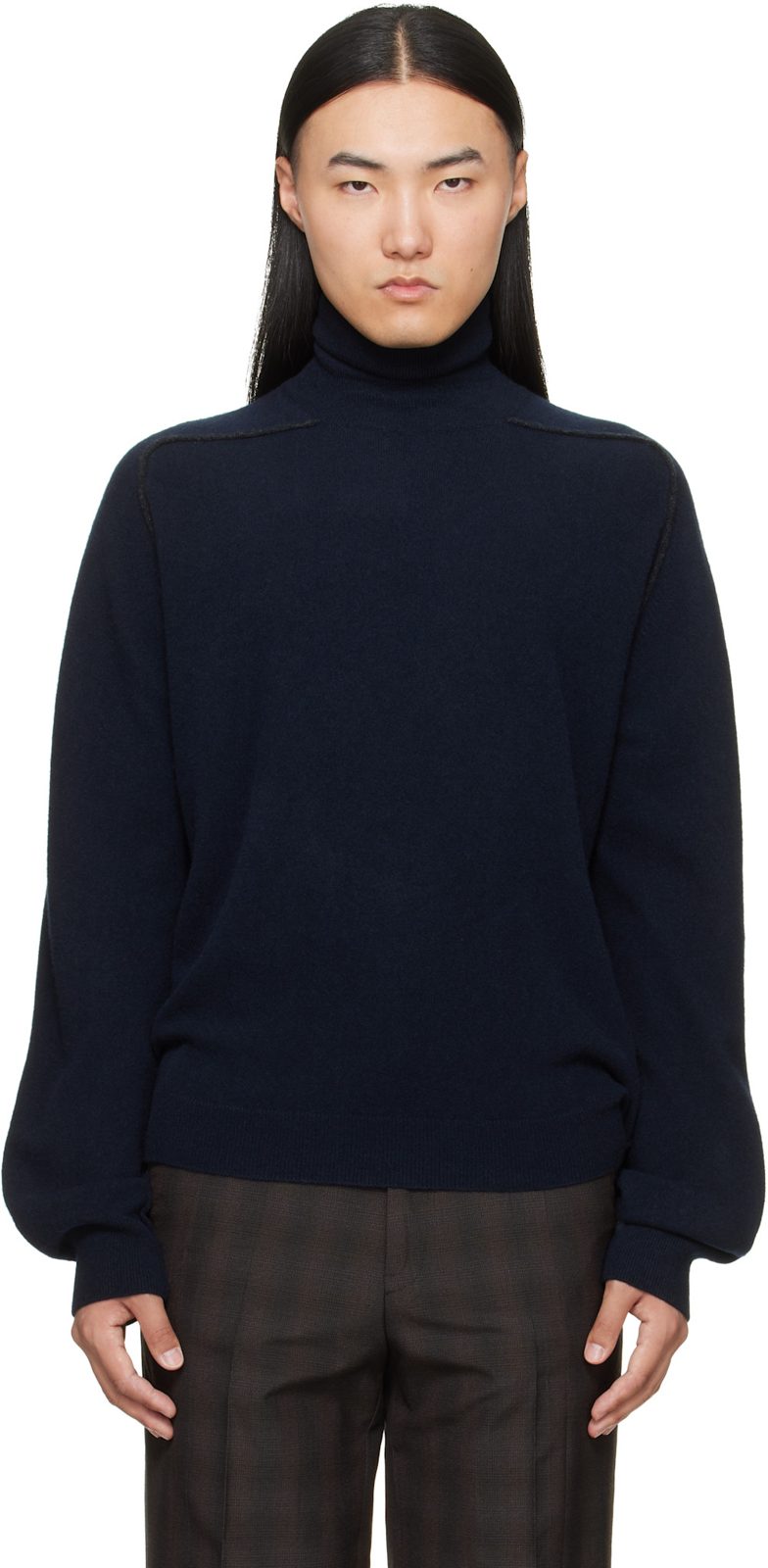 Navy Virgin Wool Turtleneck 262168M205000