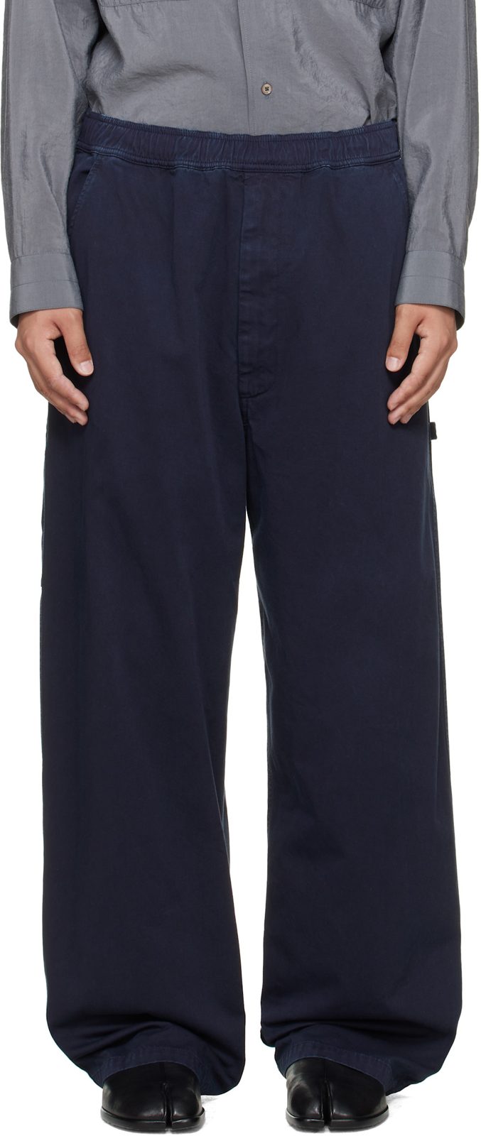 Navy Cotton Twill Trousers 262188M191009
