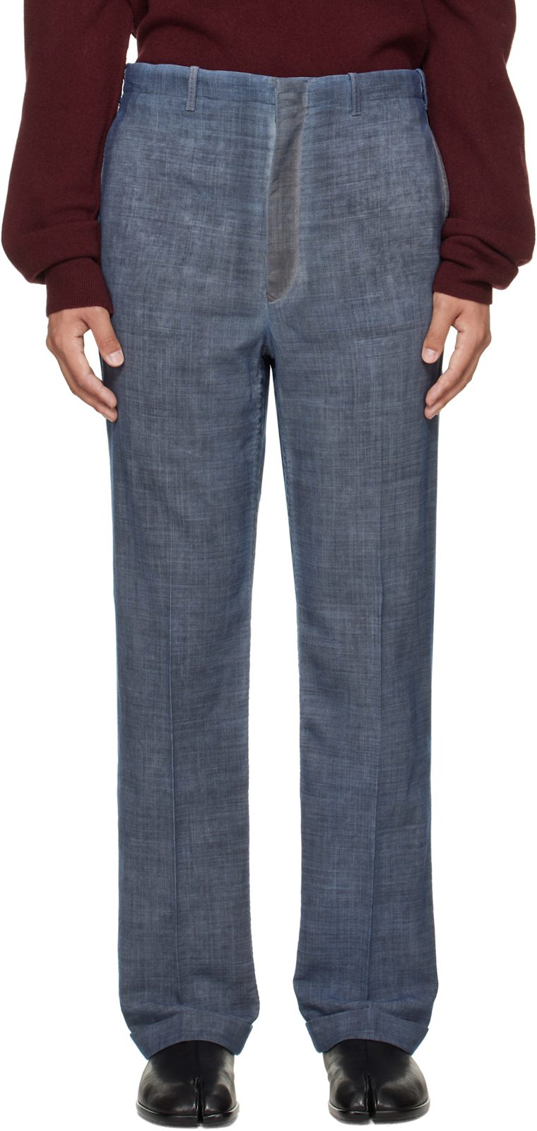 Blue Double-Dyed Wool Trousers 262168M191001
