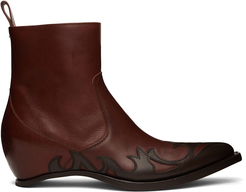 Brown Heel-Less Western Flame Boots 262168M228001