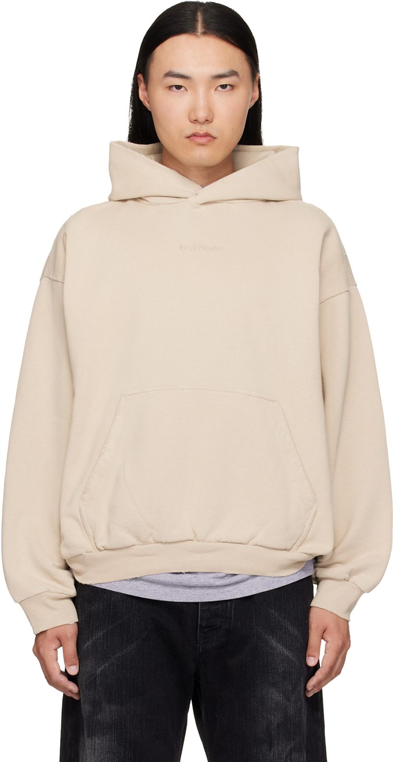 Beige Distressed Hoodie 262342M202006