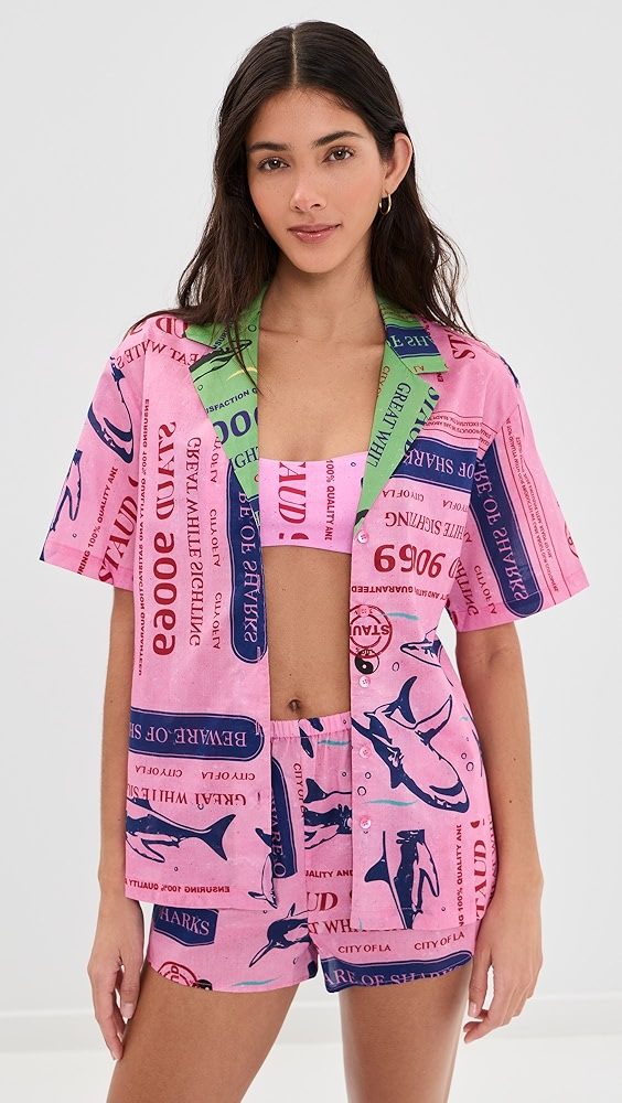STAUD Kei Shirt_Parcel Print Pink
