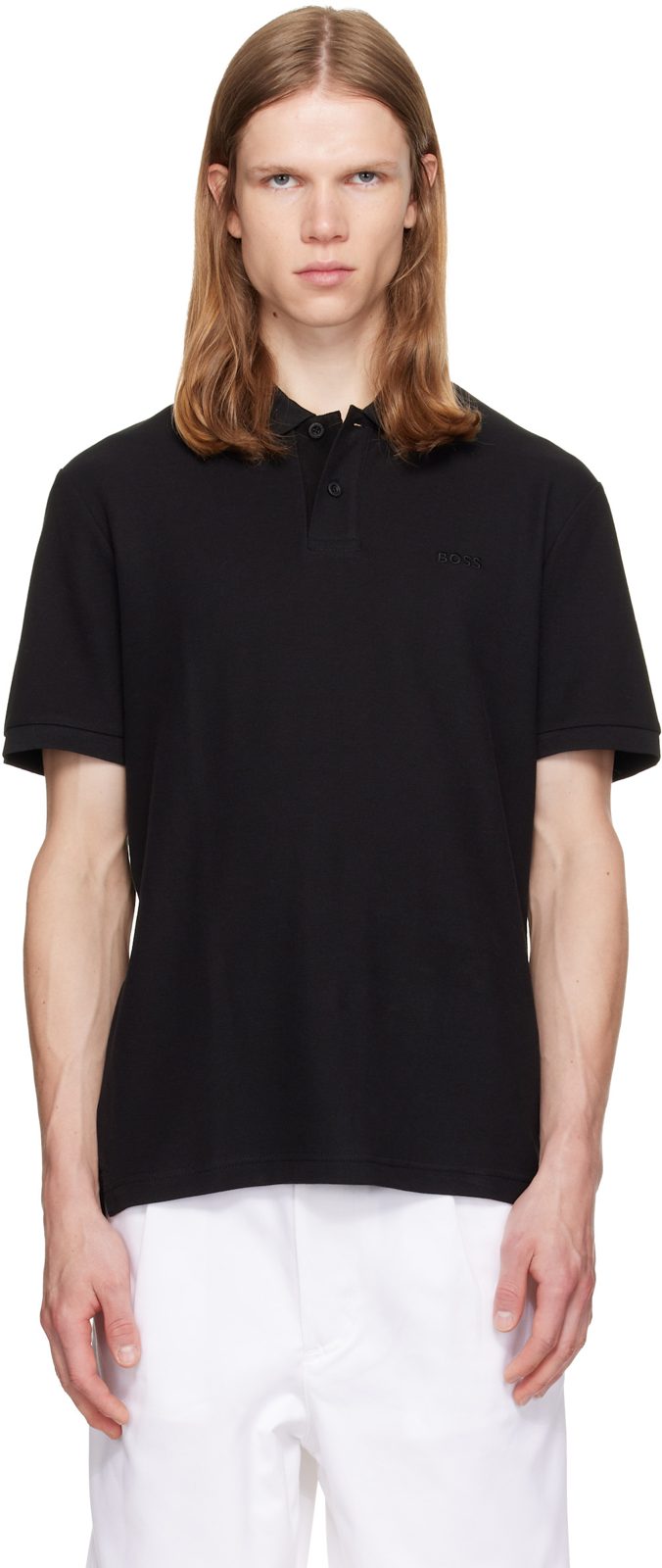 Black Regular-Fit Honeycomb-Structured Cotton Pique Polo 262085M212014