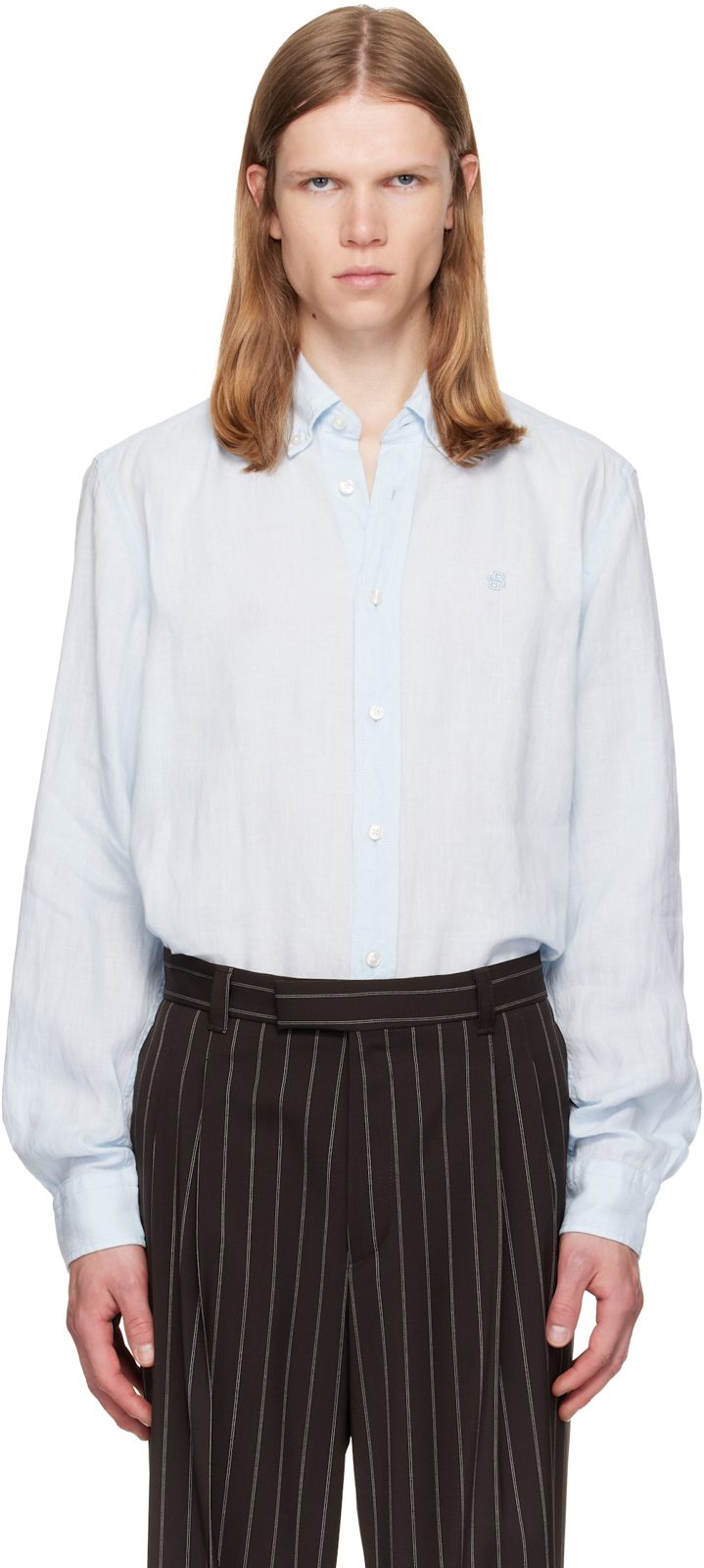 Blue Regular-Fit Linen Button-Down Shirt 262085M192008