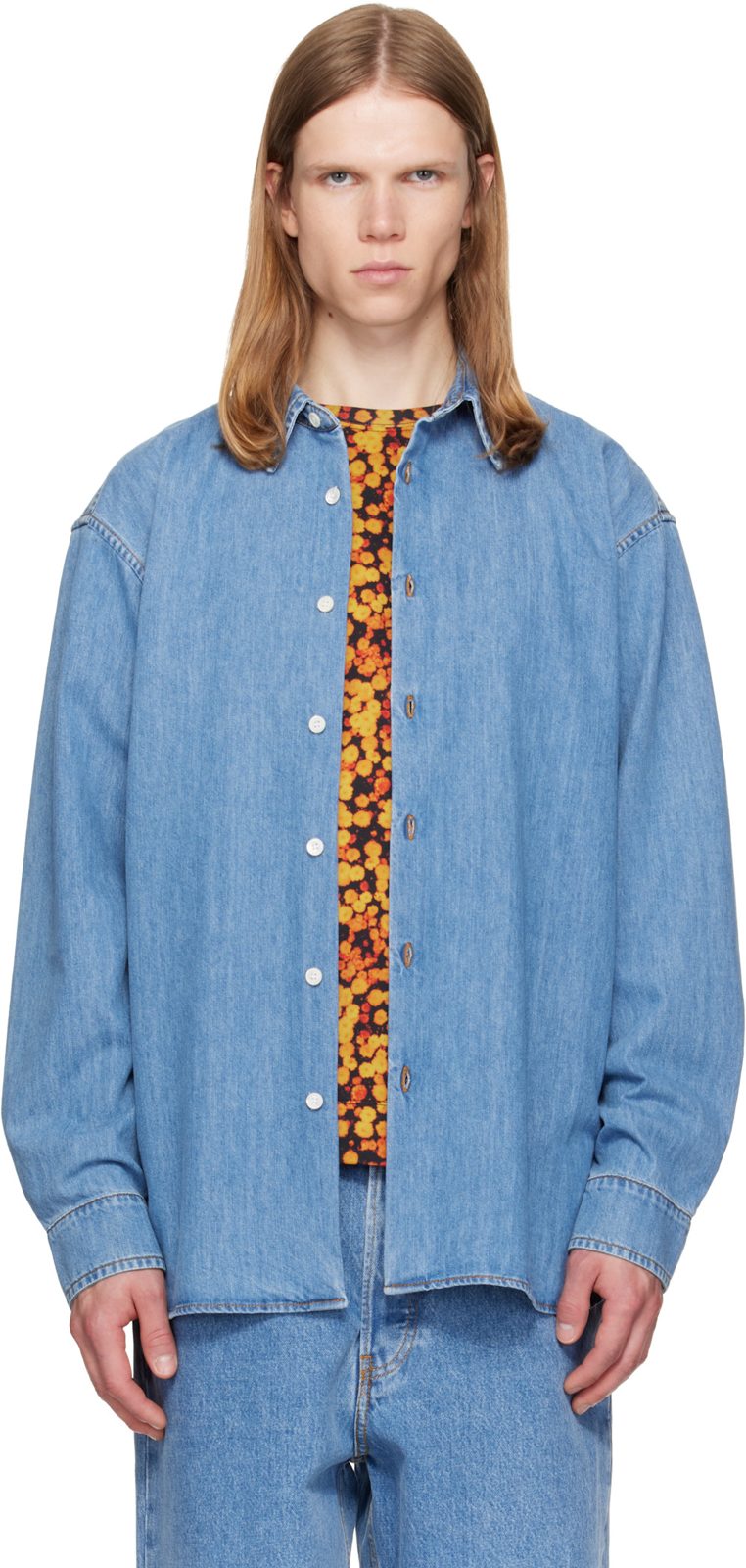 Blue Loose Denim Shirt 262358M192002