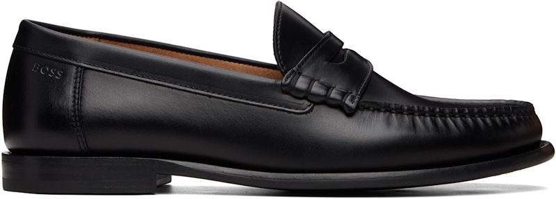 Black Leather Penny Trim Loafers 262085M231018