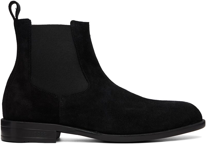 Black Suede Elasticated Panels Chelsea Boots 262085M223004